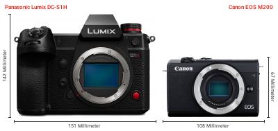 Größenvergleich: Panasonic Lumix DC-S1H vs. Canon EOS M200 Größenvergleich: Panasonic Lumix DC-S1H vs. Canon EOS M200
