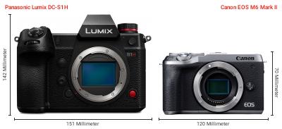 Größenvergleich: Panasonic Lumix DC-S1H vs. Canon EOS M6 Mark II Größenvergleich: Panasonic Lumix DC-S1H vs. Canon EOS M6 Mark II