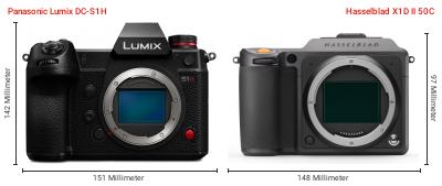 Größenvergleich: Panasonic Lumix DC-S1H vs. Hasselblad X1D II 50C Größenvergleich: Panasonic Lumix DC-S1H vs. Hasselblad X1D II 50C