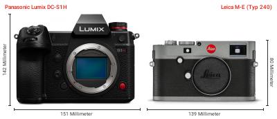 Größenvergleich: Panasonic Lumix DC-S1H vs. Leica M-E (Typ 240) Größenvergleich: Panasonic Lumix DC-S1H vs. Leica M-E (Typ 240)