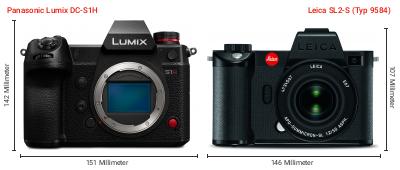 Größenvergleich: Panasonic Lumix DC-S1H vs. Leica SL2-S (Typ 9584) Größenvergleich: Panasonic Lumix DC-S1H vs. Leica SL2-S (Typ 9584)