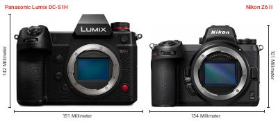 Größenvergleich: Panasonic Lumix DC-S1H vs. Nikon Z6 II Größenvergleich: Panasonic Lumix DC-S1H vs. Nikon Z6 II