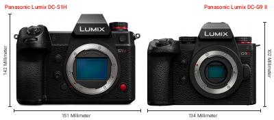Größenvergleich: Panasonic Lumix DC-S1H vs. Panasonic Lumix DC-G9 II Größenvergleich: Panasonic Lumix DC-S1H vs. Panasonic Lumix DC-G9 II