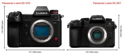 Größenvergleich: Panasonic Lumix DC-S1H vs. Panasonic Lumix DC-G97 Größenvergleich: Panasonic Lumix DC-S1H vs. Panasonic Lumix DC-G97