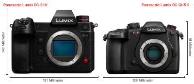 Größenvergleich: Panasonic Lumix DC-S1H vs. Panasonic Lumix DC-GH5 II Größenvergleich: Panasonic Lumix DC-S1H vs. Panasonic Lumix DC-GH5 II