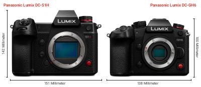 Größenvergleich: Panasonic Lumix DC-S1H vs. Panasonic Lumix DC-GH6 Größenvergleich: Panasonic Lumix DC-S1H vs. Panasonic Lumix DC-GH6