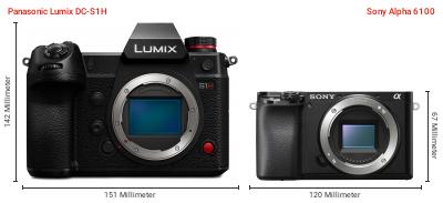 Größenvergleich: Panasonic Lumix DC-S1H vs. Sony Alpha 6100 Größenvergleich: Panasonic Lumix DC-S1H vs. Sony Alpha 6100