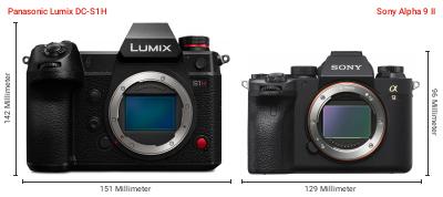 Größenvergleich: Panasonic Lumix DC-S1H vs. Sony Alpha 9 II Größenvergleich: Panasonic Lumix DC-S1H vs. Sony Alpha 9 II