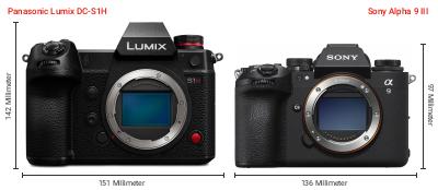 Größenvergleich: Panasonic Lumix DC-S1H vs. Sony Alpha 9 III