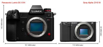 Größenvergleich: Panasonic Lumix DC-S1H vs. Sony Alpha ZV-E10 Größenvergleich: Panasonic Lumix DC-S1H vs. Sony Alpha ZV-E10