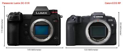 Größenvergleich: Panasonic Lumix DC-S1R vs. Canon EOS RP Größenvergleich: Panasonic Lumix DC-S1R vs. Canon EOS RP