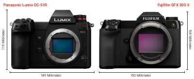 Größenvergleich: Panasonic Lumix DC-S1R vs. Fujifilm GFX 50S II Größenvergleich: Panasonic Lumix DC-S1R vs. Fujifilm GFX 50S II