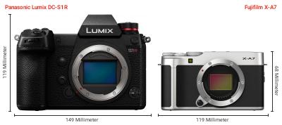 Größenvergleich: Panasonic Lumix DC-S1R vs. Fujifilm X-A7 Größenvergleich: Panasonic Lumix DC-S1R vs. Fujifilm X-A7