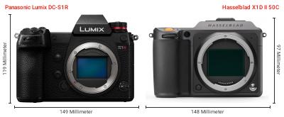 Größenvergleich: Panasonic Lumix DC-S1R vs. Hasselblad X1D II 50C Größenvergleich: Panasonic Lumix DC-S1R vs. Hasselblad X1D II 50C