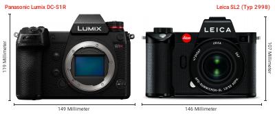 Größenvergleich: Panasonic Lumix DC-S1R vs. Leica SL2 (Typ 2998) Größenvergleich: Panasonic Lumix DC-S1R vs. Leica SL2 (Typ 2998)