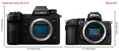 Größenvergleich: Panasonic Lumix DC-S1R vs. Nikon Z50 Größenvergleich: Panasonic Lumix DC-S1R vs. Nikon Z50