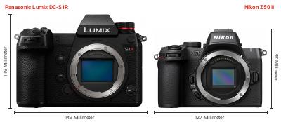Größenvergleich: Panasonic Lumix DC-S1R vs. Nikon Z50 II Größenvergleich: Panasonic Lumix DC-S1R vs. Nikon Z50 II