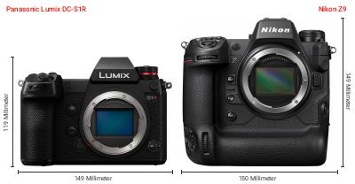 Größenvergleich: Panasonic Lumix DC-S1R vs. Nikon Z9 Größenvergleich: Panasonic Lumix DC-S1R vs. Nikon Z9