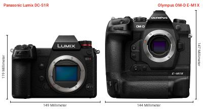 Größenvergleich: Panasonic Lumix DC-S1R vs. OM System OM-D E-M1X Größenvergleich: Panasonic Lumix DC-S1R vs. OM System OM-D E-M1X