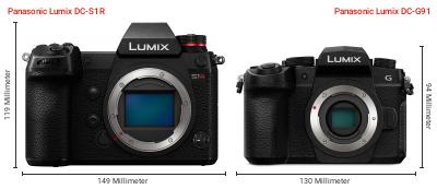 Größenvergleich: Panasonic Lumix DC-S1R vs. Panasonic Lumix DC-G91 Größenvergleich: Panasonic Lumix DC-S1R vs. Panasonic Lumix DC-G91