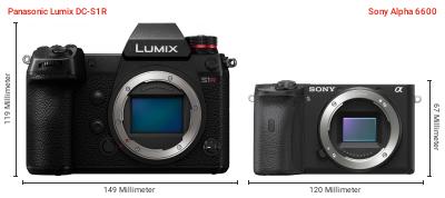 Größenvergleich: Panasonic Lumix DC-S1R vs. Sony Alpha 6600 Größenvergleich: Panasonic Lumix DC-S1R vs. Sony Alpha 6600
