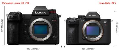 Größenvergleich: Panasonic Lumix DC-S1R vs. Sony Alpha 7R V Größenvergleich: Panasonic Lumix DC-S1R vs. Sony Alpha 7R V