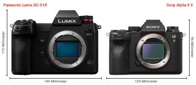 Größenvergleich: Panasonic Lumix DC-S1R vs. Sony Alpha 9 II Größenvergleich: Panasonic Lumix DC-S1R vs. Sony Alpha 9 II