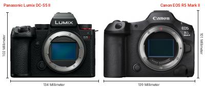 Größenvergleich: Panasonic Lumix DC-S5 II vs. Canon EOS R5 Mark II