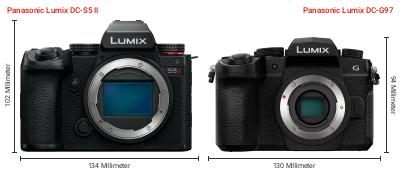Größenvergleich: Panasonic Lumix DC-S5 II vs. Panasonic Lumix DC-G97 Größenvergleich: Panasonic Lumix DC-S5 II vs. Panasonic Lumix DC-G97