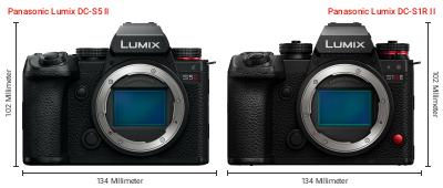 Größenvergleich: Panasonic Lumix DC-S5 II vs. Panasonic Lumix DC-S1R II Größenvergleich: Panasonic Lumix DC-S5 II vs. Panasonic Lumix DC-S1R II