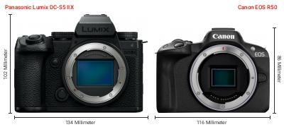 Größenvergleich: Panasonic Lumix DC-S5 IIX vs. Canon EOS R50 Größenvergleich: Panasonic Lumix DC-S5 IIX vs. Canon EOS R50