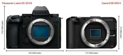 Größenvergleich: Panasonic Lumix DC-S5 IIX vs. Canon EOS R50 V Größenvergleich: Panasonic Lumix DC-S5 IIX vs. Canon EOS R50 V