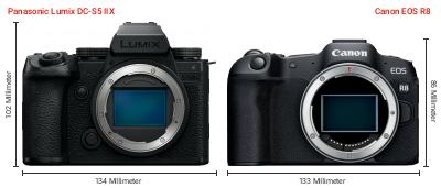 Größenvergleich: Panasonic Lumix DC-S5 IIX vs. Canon EOS R8 Größenvergleich: Panasonic Lumix DC-S5 IIX vs. Canon EOS R8