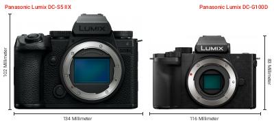 Größenvergleich: Panasonic Lumix DC-S5 IIX vs. Panasonic Lumix DC-G100D Größenvergleich: Panasonic Lumix DC-S5 IIX vs. Panasonic Lumix DC-G100D