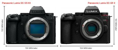 Größenvergleich: Panasonic Lumix DC-S5 IIX vs. Panasonic Lumix DC-G9 II Größenvergleich: Panasonic Lumix DC-S5 IIX vs. Panasonic Lumix DC-G9 II