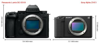 Größenvergleich: Panasonic Lumix DC-S5 IIX vs. Sony Alpha ZV-E1 Größenvergleich: Panasonic Lumix DC-S5 IIX vs. Sony Alpha ZV-E1