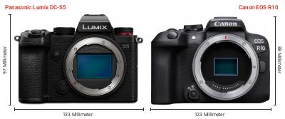 Größenvergleich: Panasonic Lumix DC-S5 vs. Canon EOS R10 Größenvergleich: Panasonic Lumix DC-S5 vs. Canon EOS R10