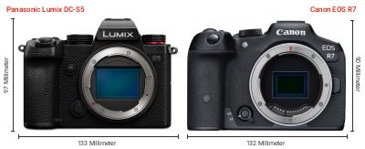 Größenvergleich: Panasonic Lumix DC-S5 vs. Canon EOS R7 Größenvergleich: Panasonic Lumix DC-S5 vs. Canon EOS R7