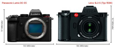 Größenvergleich: Panasonic Lumix DC-S5 vs. Leica SL2-S (Typ 9584) Größenvergleich: Panasonic Lumix DC-S5 vs. Leica SL2-S (Typ 9584)