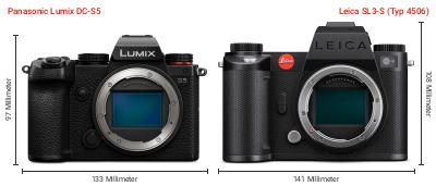 Größenvergleich: Panasonic Lumix DC-S5 vs. Leica SL3-S (Typ 4506)