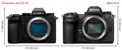 Größenvergleich: Panasonic Lumix DC-S5 vs. Nikon Z6 III Größenvergleich: Panasonic Lumix DC-S5 vs. Nikon Z6 III
