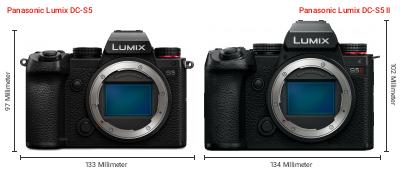 Größenvergleich: Panasonic Lumix DC-S5 vs. Panasonic Lumix DC-S5 II Größenvergleich: Panasonic Lumix DC-S5 vs. Panasonic Lumix DC-S5 II