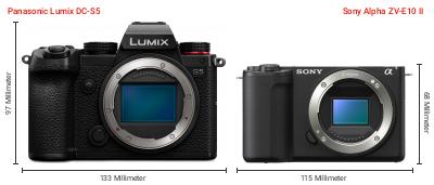 Größenvergleich: Panasonic Lumix DC-S5 vs. Sony Alpha ZV-E10 II