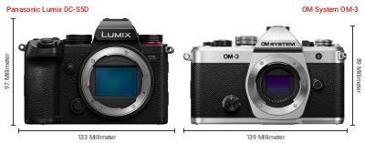 Größenvergleich: Panasonic Lumix DC-S5D vs. OM System OM-3 Größenvergleich: Panasonic Lumix DC-S5D vs. OM System OM-3