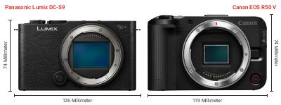 Größenvergleich: Panasonic Lumix DC-S9 vs. Canon EOS R50 V Größenvergleich: Panasonic Lumix DC-S9 vs. Canon EOS R50 V