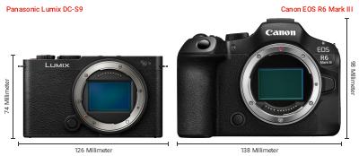 Größenvergleich: Panasonic Lumix DC-S9 vs. Canon EOS R6 Mark III Größenvergleich: Panasonic Lumix DC-S9 vs. Canon EOS R6 Mark III