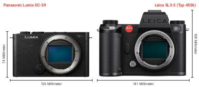 Größenvergleich: Panasonic Lumix DC-S9 vs. Leica SL3-S (Typ 4506) Größenvergleich: Panasonic Lumix DC-S9 vs. Leica SL3-S (Typ 4506)