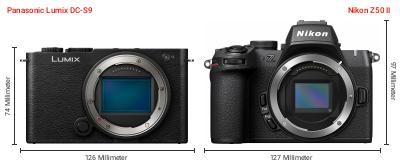 Größenvergleich: Panasonic Lumix DC-S9 vs. Nikon Z50 II Größenvergleich: Panasonic Lumix DC-S9 vs. Nikon Z50 II