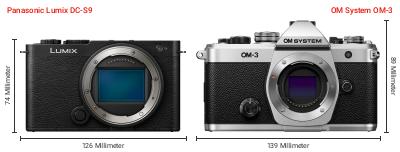 Größenvergleich: Panasonic Lumix DC-S9 vs. OM System OM-3 Größenvergleich: Panasonic Lumix DC-S9 vs. OM System OM-3