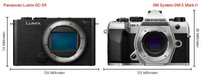 Größenvergleich: Panasonic Lumix DC-S9 vs. OM System OM-5 Mark II